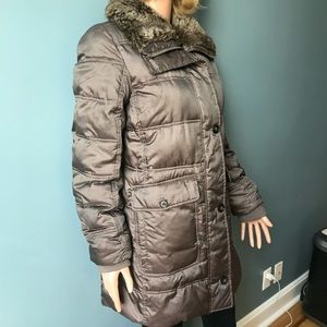 Lands End Down Faux Fur Collar Metallic Brown Coat NWOT Small (6-8)